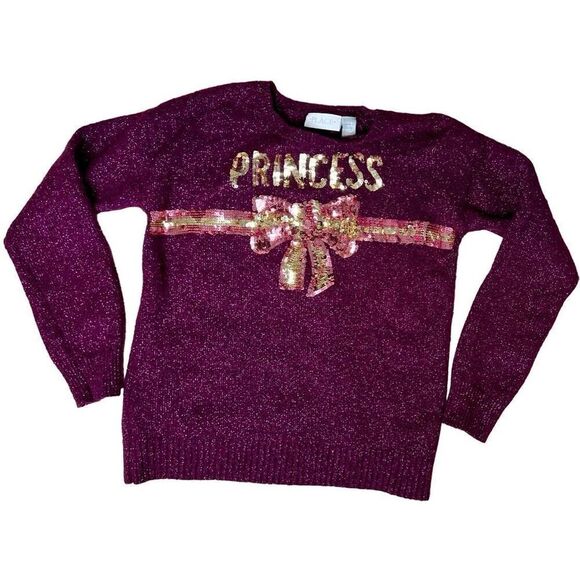 The Children's Place Princess Glitter & Sequin Wine Soft Knit Sweater sz 7-8 - Picture 1 of 9